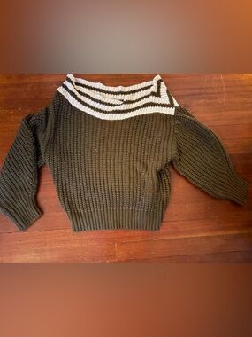 Sachin + Babi Olive Green Crewneck Sweater with Cream Stripes